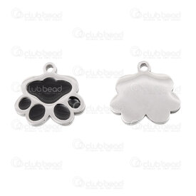1720-2110-28 - Animal Stainless Steel Charm Animal Paw 14.5X15.5x2mm Black Filling with 1.5mm loop  High Quality Polish Natural 4pcs 1720-2110-28,Pendants,Stainless Steel,montreal, quebec, canada, beads, wholesale