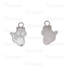 1720-2110-34 - Animal Acier Inoxydable Breloque Chat 12x8mm Remplissage Blanc avec Boucle 1.5mm Naturel 10pcs 1720-2110-34,breloque chat,montreal, quebec, canada, beads, wholesale