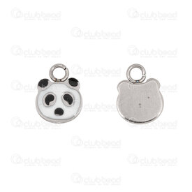 1720-2110-42 - Animal Stainless Steel Charm Panda Head 9x7x1mm Black-White Filling with 1.5mm loop Natural 10pcs 1720-2110-42,pandas,montreal, quebec, canada, beads, wholesale
