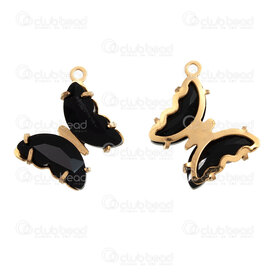 1720-2110-562GL - Animal Acier Inoxydable 304 Breloque Papillon 13.5x12x3.5mm avec Cristal Jais et Boucle 2mm Plaque Or 4pcs 1720-2110-562GL,j'ai,montreal, quebec, canada, beads, wholesale