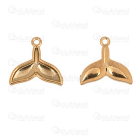 1720-2110-72GL - Animal Stainless Steel 304 Charm Whale Tail 13x14x2mm with Loop Gold Plated 10pcs 1720-2110-72GL,tails,montreal, quebec, canada, beads, wholesale