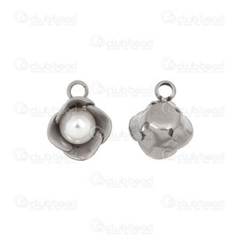 1720-2111-38 - Nature Stainless Steel Charm Flower 9.5x7.5x5mm with Pearl 1.5mm loop Natural 10pcs 1720-2111-38,Charms,montreal, quebec, canada, beads, wholesale