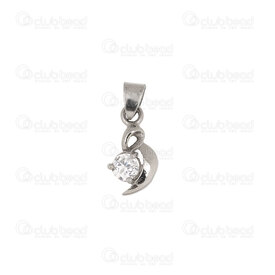 1720-2112-12 - Spiritual Stainelss Steel charm Om sign 12x8mm 4.5mm round zircon stone clear with Bail Natural 1pc 1720-2112-12,Charms,montreal, quebec, canada, beads, wholesale