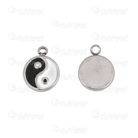 1720-2112-42 - Spiritual Stainless Steel Charm Yin and Yang 13x10x2mm with Black-White Filling 1.5 loop Natural 5pcs 1720-2112-42,Charms,Stainless Steel,montreal, quebec, canada, beads, wholesale