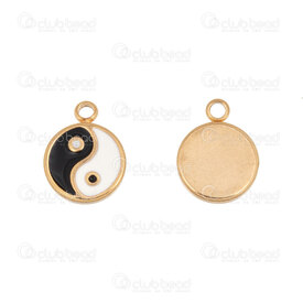 1720-2112-42GL - Spiritual Stainless Steel Charm Yin and Yang 13x10x2mm with Black-White Filling 1.5 loop Gold 5pcs 1720-2112-42GL,Charms,montreal, quebec, canada, beads, wholesale