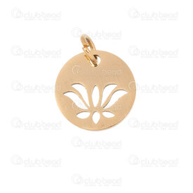 1720-2112-52GL - Spiritual Stainless Steel 304 Charm Lotus 12X1mm with Ring High Quality Polish Gold Plated 10pcs 1720-2112-52GL,high,montreal, quebec, canada, beads, wholesale