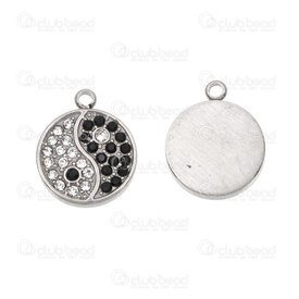 1720-2112-54 - Spiritual Stainless Steel 304 Charm Yin-Yang Round 16x13x2.5mm with Crystal Rhinestone and loop Natural 5pcs 1720-2112-54,Y*,montreal, quebec, canada, beads, wholesale