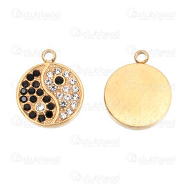 1720-2112-54GL - Spiritual Stainless Steel 304 Charm Yin-Yang Round 16x13x2.5mm with Crystal Rhinestone and loop Gold Plated 5pcs 1720-2112-54GL,11.28,montreal, quebec, canada, beads, wholesale