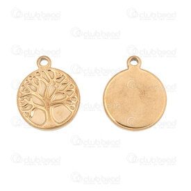 1720-2112-56GL - Spirituel Acier Inoxydable 304 Breloque Arbre de Vie 14.5x12x2mm avec Boucle Plaque Or 10pcs 1720-2112-56GL,montreal, quebec, canada, beads, wholesale