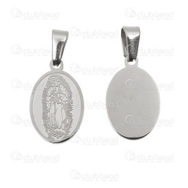 1720-2112-58 - Spiritual Stainless Steel 304 Charm Oval Holy Mary 16x10x1.5mm with Bail Natural 3pcs 1720-2112-58,ma,montreal, quebec, canada, beads, wholesale