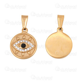 1720-2112-60GL - Spiritual Stainless Steel 304 Charm Evil Eye 18.5x15x3mm with Crystal-Black Rhinestone and Bail Gold Plated 3pcs 1720-2112-60GL,A,montreal, quebec, canada, beads, wholesale