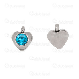 1720-2114-008 - Heart Stainless Steel 304 Charm Heart With Rhinestones Turquoise 7x8mm Natural 10pcs 1720-2114-008,Pendentif coeur,montreal, quebec, canada, beads, wholesale