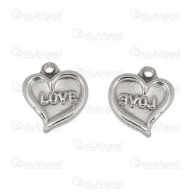 1720-2114-12 - Heart Stainless Steel Heart Inscription 'Love' 10.5x11.5mm Natural 10pcs 1720-2114-12,montreal, quebec, canada, beads, wholesale