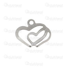 1720-2114-16 - Heart Stainless Steel Charm Double Heart 12x17mm Natural 20pcs 1720-2114-16,Charms,Stainless Steel,montreal, quebec, canada, beads, wholesale