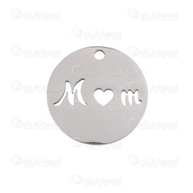 1720-2114-20 - Heart Stainless Steel Round Inscription "Mom" with Heart 15.5mm with 1.5mm Loop Natural 10pcs 1720-2114-20,Pendants,Stainless Steel,montreal, quebec, canada, beads, wholesale