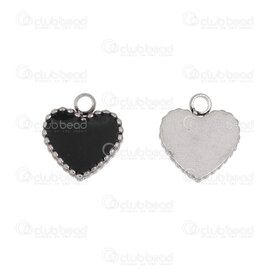 1720-2114-26 - Heart Stainless Steel Charm Heart 11.5x10.5x2mm Black Filling 1.5mm loop Natural 5pcs 1720-2114-26,Pendants,Stainless Steel,montreal, quebec, canada, beads, wholesale