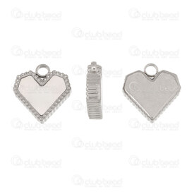1720-2114-352 - Heart Stainless Steel Charm Heart 12x11x3mm White Shell Filling with Dot Edge and Loop Natural 5pcs 1720-2114-352,Stainless steel heart charm,montreal, quebec, canada, beads, wholesale