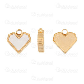 1720-2114-352GL - Heart Stainless Steel Charm Heart 12x11x3mm White Shell Filling with Dot Edge and Loop Gold 5pcs 1720-2114-352GL,nacre,montreal, quebec, canada, beads, wholesale