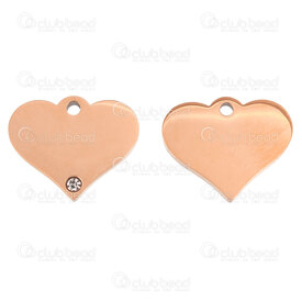1720-2114-36RGL - Heart Stainless Steel Charm Heart Plate 10.5x13x1.5mm with Crystal Rhinestone with hole Rose Gold Plated 5pcs 1720-2114-36RGL,Charms,montreal, quebec, canada, beads, wholesale