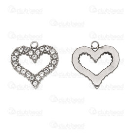 1720-2114-44 - Coeur Acier Inoxydable 304 Breloque Cœur Creux 14x14x2.5mm avec Zircon Cubique Cristal et Boucle Naturel 5pcs 1720-2114-44,zircon cubique,montreal, quebec, canada, beads, wholesale
