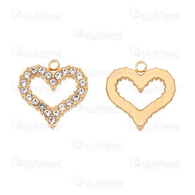 1720-2114-44GL - Coeur Acier Inoxydable 304 Breloque Cœur Creux 14x14x2.5mm avec Zircon Cubique Cristal et Boucle Plaque Or 5pcs 1720-2114-44GL,zircon cubique,montreal, quebec, canada, beads, wholesale