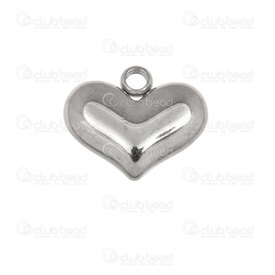 1720-2114-48 - Heart Stainless Steel 304 Charm Heart 10.5x12.5x3.5mm with Loop Natural 5pcs 1720-2114-48,Coeur,montreal, quebec, canada, beads, wholesale