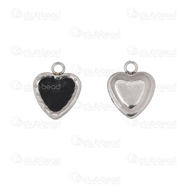 1720-2114-50 - Heart Stainless Steel 304 Charm Heart 12.5x10x1.5mm with Black Enamel and Loop Natural 20pcs 1720-2114-50,e,montreal, quebec, canada, beads, wholesale