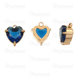 1720-2114-534GL - Heart Stainless Steel 304 Charm Heart 11x9x5mm Royal Blue Rhinestone Heart with Claw and Loop Gold Plated 10pcs 1720-2114-534GL,Bleu,montreal, quebec, canada, beads, wholesale