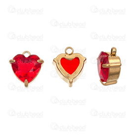 1720-2114-536GL - Heart Stainless Steel 304 Charm Heart 11x9x5mm Red Rhinestone Heart with Claw and Loop Gold Plated 10pcs 1720-2114-536GL,BRELOQUES,montreal, quebec, canada, beads, wholesale
