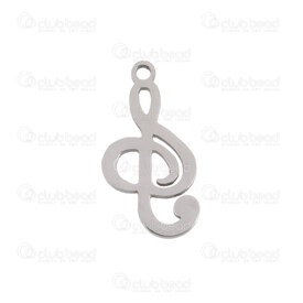 1720-2115-08 - Music Stainless Steel Charm Trebble Key 17x9mm with 1mm Loop Natural 10pcs 1720-2115-08,Charms,montreal, quebec, canada, beads, wholesale