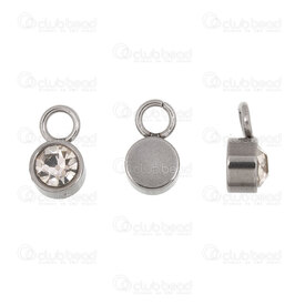1720-2143-04 - Stainless Steel Charm Round 7x4mm Rhinstone Crystal with loop Natural 20pcs 1720-2143-04,1720-2143,montreal, quebec, canada, beads, wholesale