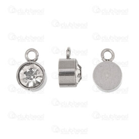 1720-2143-06 - Stainless Steel Charm Round 6x4.5mm Rhinstone Crystal 1.5mm loop Natural 7gr 10pcs 1720-2143-06,1720-2143,montreal, quebec, canada, beads, wholesale