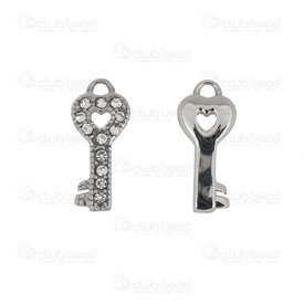 1720-2154 - Stainless steel charm ancient key 16.5x8.5mm with rhinestone natural 4pcs 1720-2154,Charms,montreal, quebec, canada, beads, wholesale