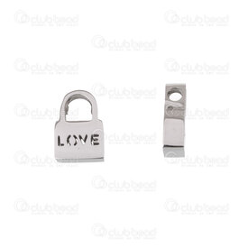 1720-2166 - Stainless Steel Charm Love Lock 10x7x3mm 2mm hole \'\'Love\'\' Engraving High Quality Polish Natural 4pcs 1720-2166,1720-,montreal, quebec, canada, beads, wholesale
