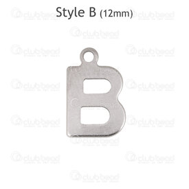 1720-2171-12-B - Stainless Steel Charm Letter "B" 12x8x0.5mm with 1mm loop Natural 30pcs Chine 1720-2171-12-B,Charms,Letters,montreal, quebec, canada, beads, wholesale
