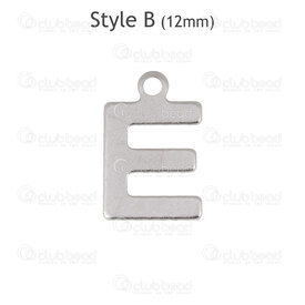 1720-2171-12-E - Stainless Steel Charm Letter "E" 12x8x0.5mm with 1.2mm loop Natural 30pcs Chine 1720-2171-12-E,1720-2171-12,montreal, quebec, canada, beads, wholesale