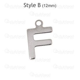 1720-2171-12-F - Stainless Steel Charm Letter "F" 12x8x0.5mm with 1.2mm loop Natural 30pcs Chine 1720-2171-12-F,Charms,Letters,montreal, quebec, canada, beads, wholesale