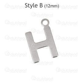 1720-2171-12-H - Stainless Steel Charm Letter "H" 12x8x0.5mm with 1.2mm loop Natural 30pcs Chine 1720-2171-12-H,Charms,Letters,montreal, quebec, canada, beads, wholesale