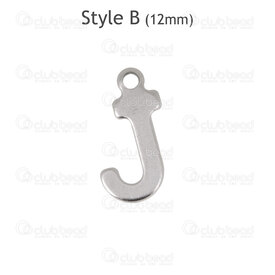 1720-2171-12-J - Stainless Steel Charm Letter "J" 12x6.5x0.5mm with 1.2mm loop Natural 30pcs Chine 1720-2171-12-J,Charms,Letters,montreal, quebec, canada, beads, wholesale