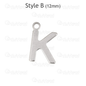 1720-2171-12-K - Stainless Steel Charm Letter "K" 12x8x0.5mm with 1mm loop Natural 30pcs Chine 1720-2171-12-K,Charms,Letters,montreal, quebec, canada, beads, wholesale