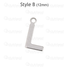 1720-2171-12-L - Stainless Steel Charm Letter "L" 12x7x0.5mm with 1.2mm loop Natural 30pcs Chine 1720-2171-12-L,Charms,Letters,montreal, quebec, canada, beads, wholesale