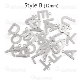 1720-2171-12-MIX - Stainless Steel Charm Mix Letter 12x9x0.5mm with 1.2mm loop Natural 30pcs Chine 1720-2171-12-MIX,Charms,montreal, quebec, canada, beads, wholesale