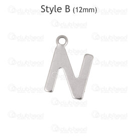 1720-2171-12-N - Stainless Steel Charm Letter "N" 12x8x0.5mm with 1.2mm loop Natural 30pcs Chine 1720-2171-12-N,Charms,Letters,montreal, quebec, canada, beads, wholesale