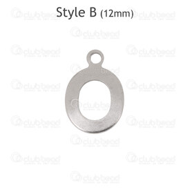 1720-2171-12-O - Stainless Steel Charm Letter "O" 12x8.5x0.5mm with 1.2mm loop Natural 30pcs Chine 1720-2171-12-O,Charms,montreal, quebec, canada, beads, wholesale
