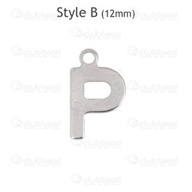 1720-2171-12-P - Stainless Steel Charm Letter "P" 12x7.5x0.5mm with 1.2mm loop Natural 30pcs Chine 1720-2171-12-P,Charms,Stainless Steel,montreal, quebec, canada, beads, wholesale