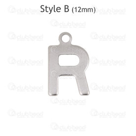 1720-2171-12-R - Stainless Steel Charm Letter "R" 12x7.5x0.5mm with 1.2mm loop Natural 30pcs Chine 1720-2171-12-R,1720-,montreal, quebec, canada, beads, wholesale
