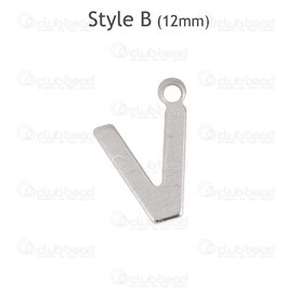 1720-2171-12-V - Stainless Steel Charm Letter "V" 12x8.5x0.5mm with 1.2mm loop Natural 30pcs Chine 1720-2171-12-V,Charms,Letters,montreal, quebec, canada, beads, wholesale