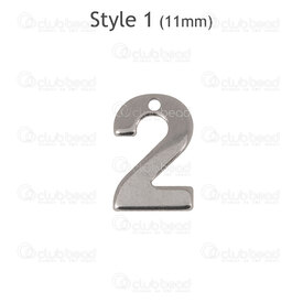 1720-2176-12-2 - Stainless Steel Charm Number "2" 11x7x0.7mm with 0.8mm hole Natural 30pcs 1720-2176-12-2,New Products,montreal, quebec, canada, beads, wholesale