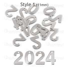 1720-2176-12-2024 - Stainless Steel Charm Number 4 x "2024" 11x7.5x0.7mm with 0.8mm hole Natural 28pcs 1720-2176-12-2024,Charms,montreal, quebec, canada, beads, wholesale