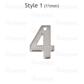 1720-2176-12-4 - Stainless Steel Charm Number "4" 11x8x0.7mm with 0.8mm hole Natural 30pcs 1720-2176-12-4,New Products,montreal, quebec, canada, beads, wholesale